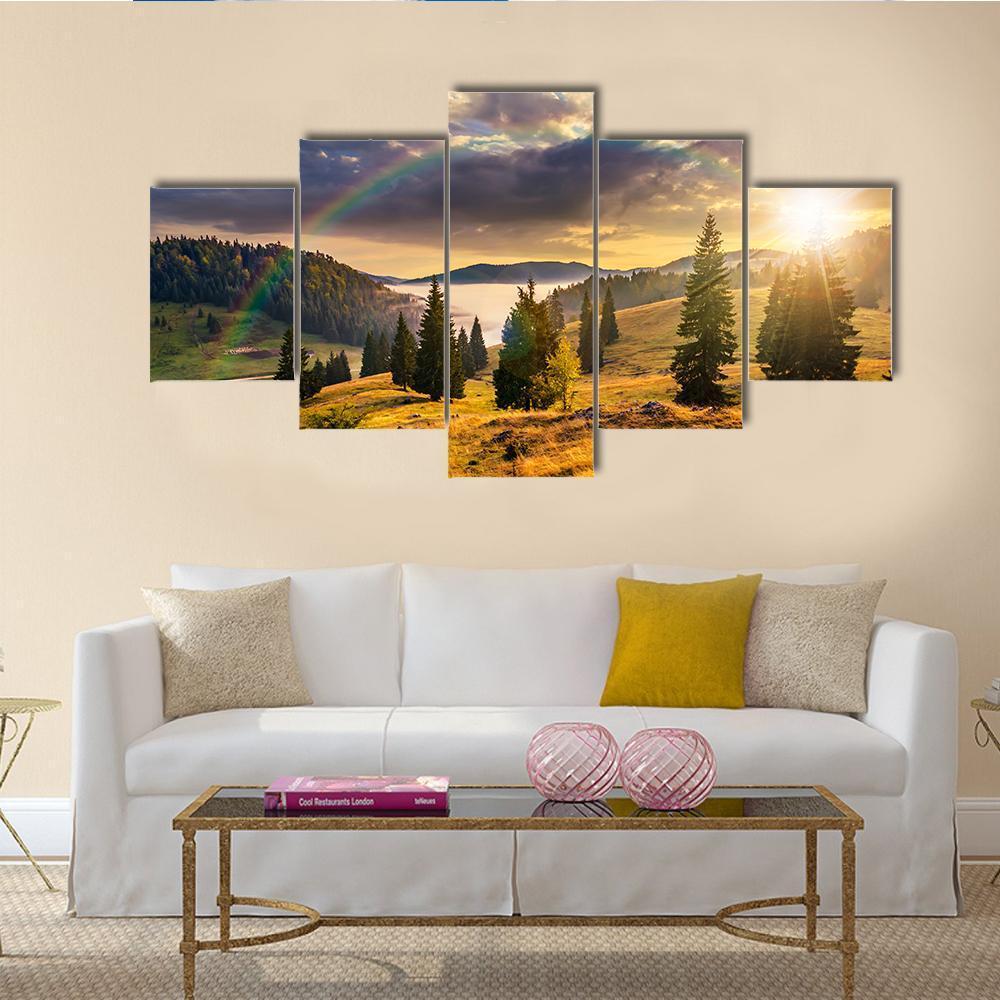 Hillside With Coniferous Forest Mountains – Nature Canvas Wall Art
