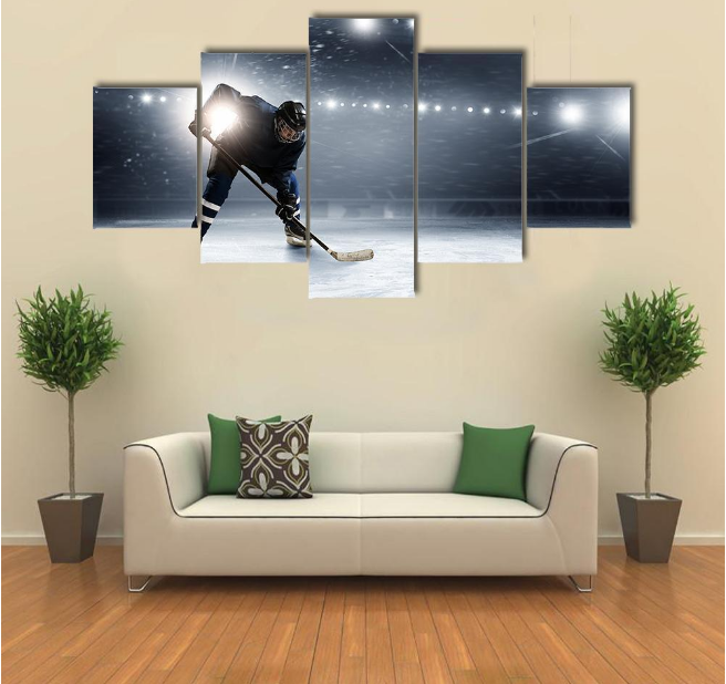 Hockey Player In Lights At Ice Rink – Sport Canvas Wall Art