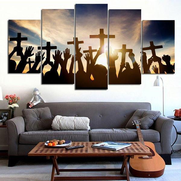 Holding Cross During Sunrise – Religion Canvas Wall Art