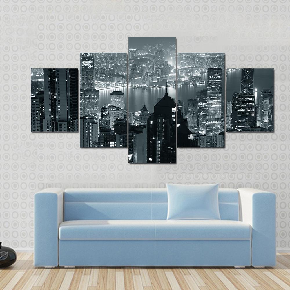 Hong Kong City Skyline At Night – Nature Canvas Wall Art