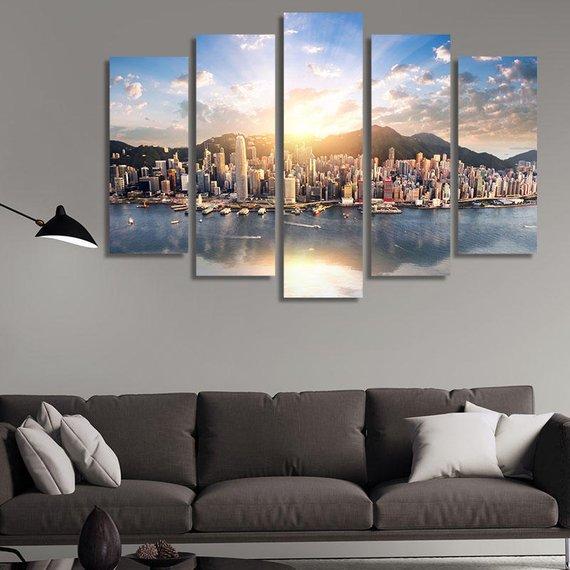 Hong Kong City Skyline Before Sunset – Nature Canvas Wall Art