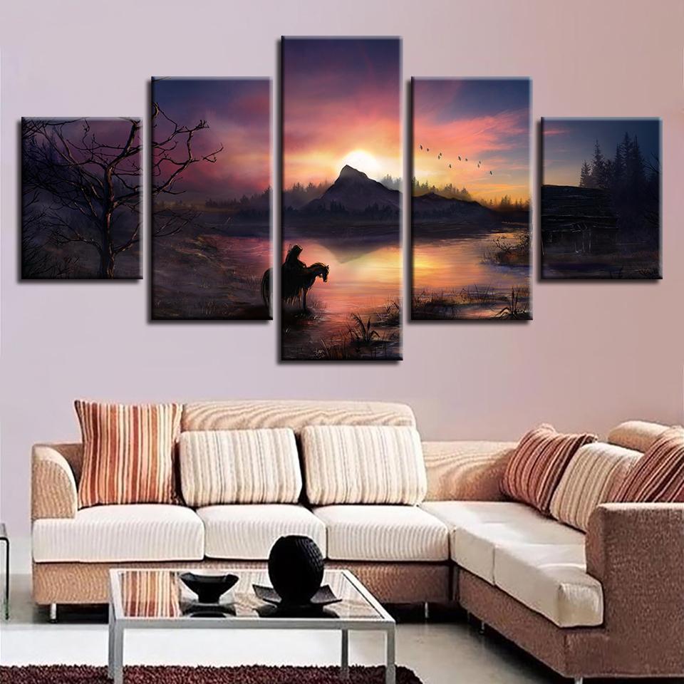 Horse And Bird Sunset – Nature Canvas Wall Art