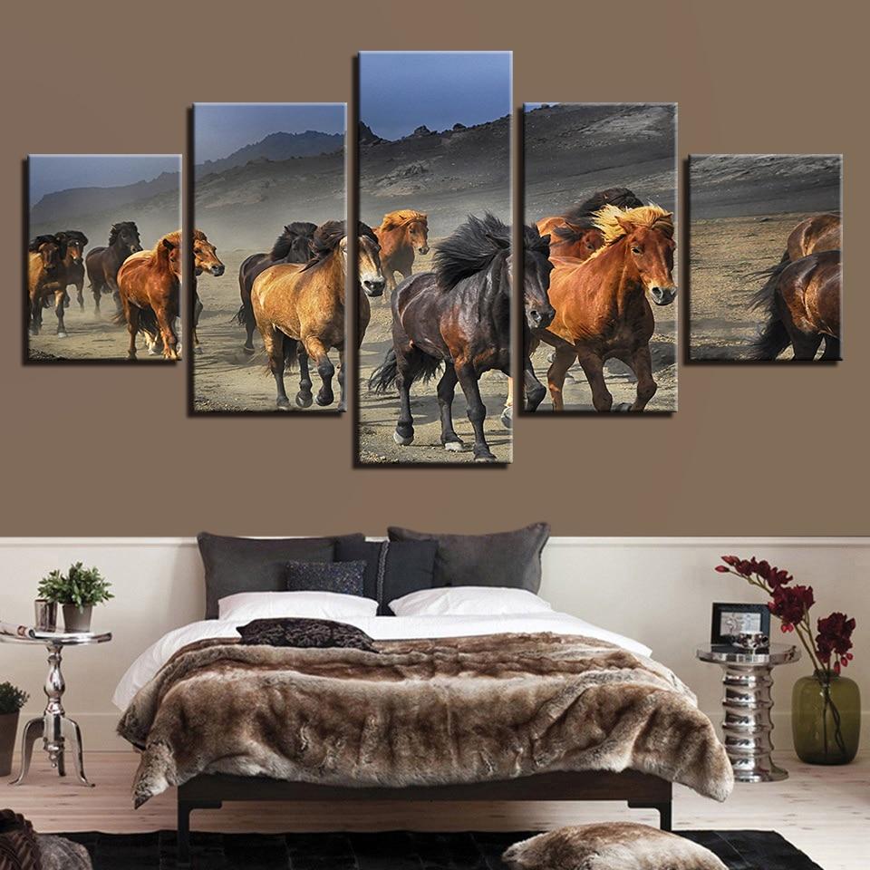 Horse Family Running – Animal Canvas Wall Art