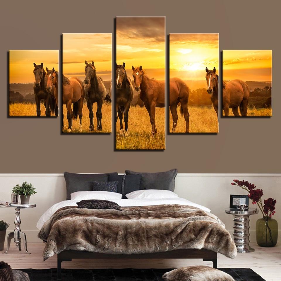Horse Family Sunshine Sunset – Animal Canvas Wall Art