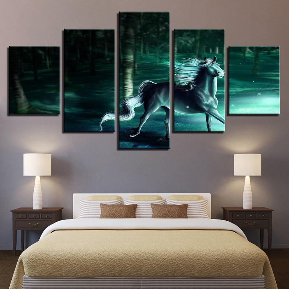 Horse In The Forest Night – Animal Canvas Wall Art