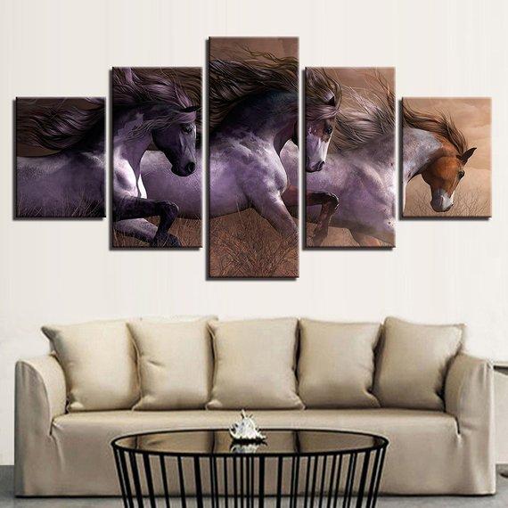 Horse Race Animal Beautiful Horses Running Landscape – Animal Canvas Wall Art