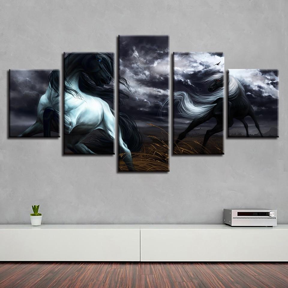 Horse Red And Blue Eye Night – Animal Canvas Wall Art