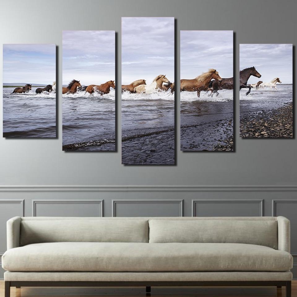 Horses Across The River – Animal Canvas Wall Art