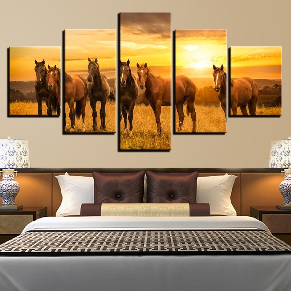 Horses Group Sunshine – Animal Canvas Wall Art