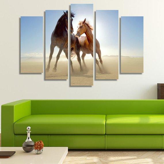 Horses In The Desert – Animal Canvas Wall Art