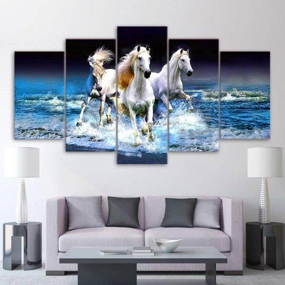Horses In Water – Animal Canvas Wall Art