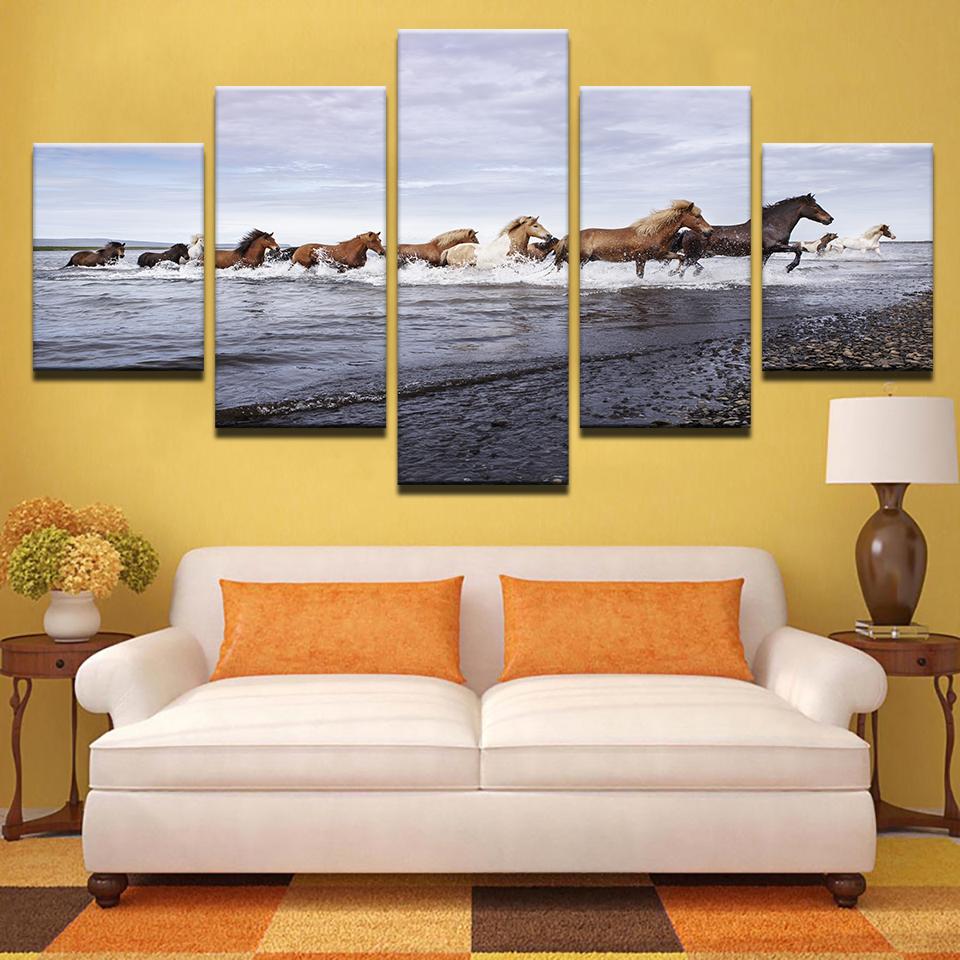 Horses Running By The Sea – Animal Canvas Wall Art