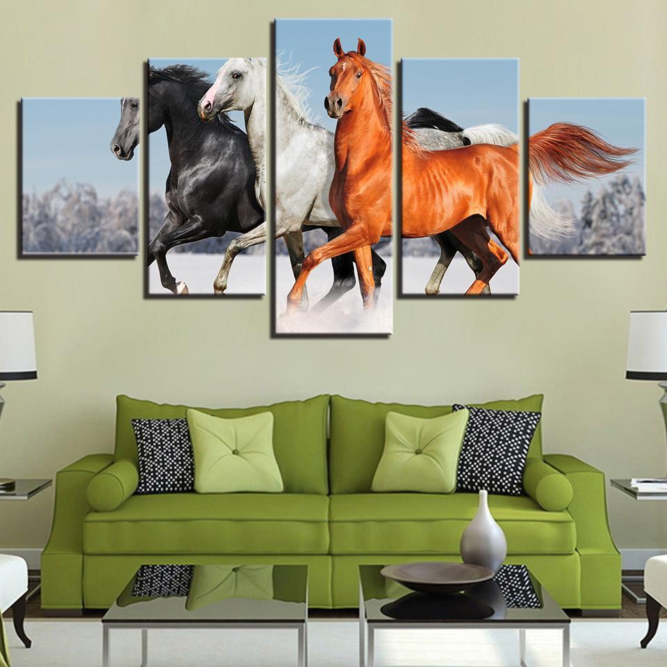 Horses Running In Thenow – Animal Canvas Wall Art