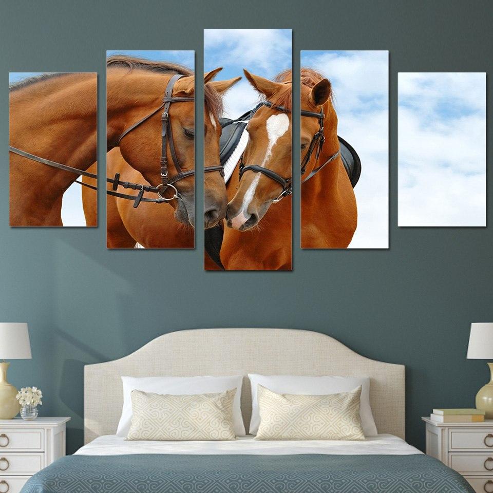 Horses Sky Blue – Animal Canvas Wall Art