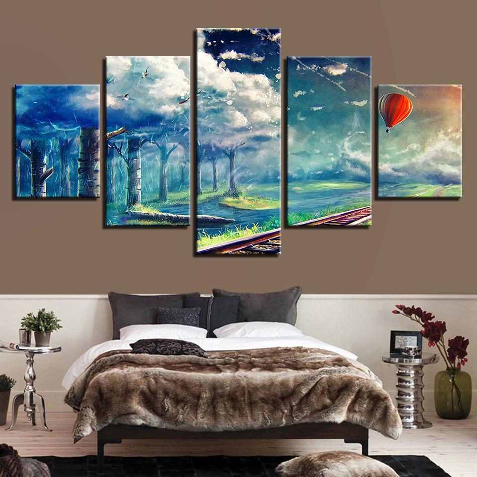 Hot Air Balloon Forest White Cloud – Nature Canvas Wall Art
