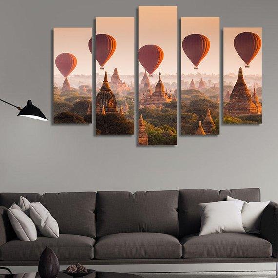 Hot Air Balloons Over Plain Of Bagan – Nature Canvas Wall Art