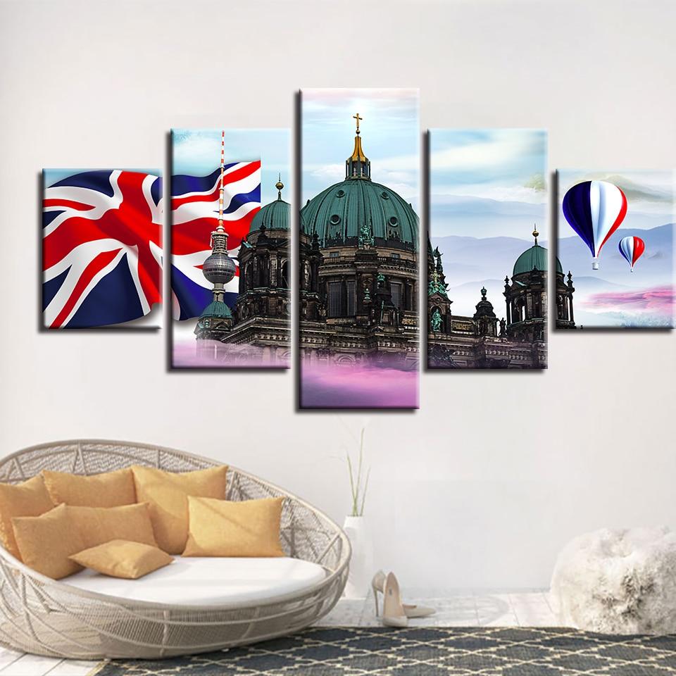 Hot Balloon British Flags Berlin Cathedral – Nature Canvas Wall Art