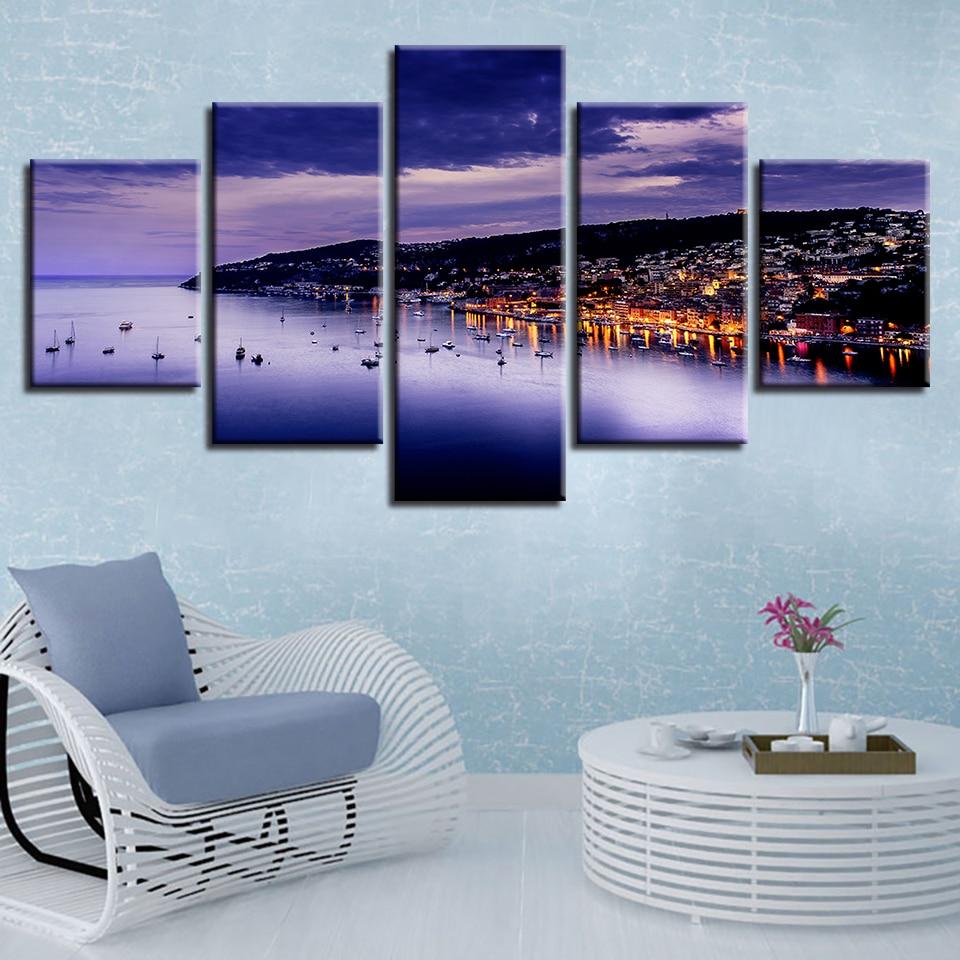 House And Mountain Sea Night – Nature Canvas Wall Art