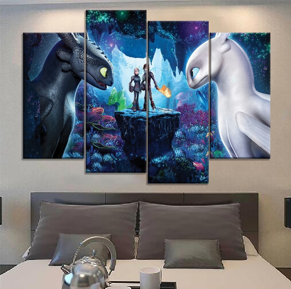 Toothless And Light Fury Movie 4 Pieces Canvas Wall Art