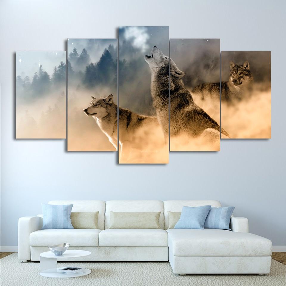 Howling Wolf In Clouds – Animal Canvas Wall Art