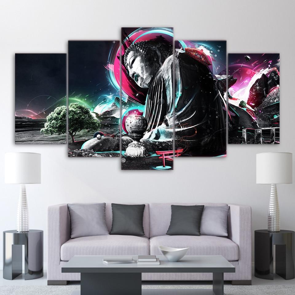 Huge Buddha Statue Crash Landed – Religion Canvas Wall Art