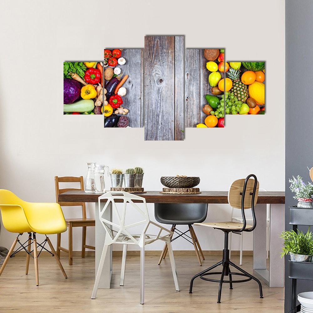 Huge Group Of Fresh Vegetables And Fruit – Kitchen Canvas Wall Art