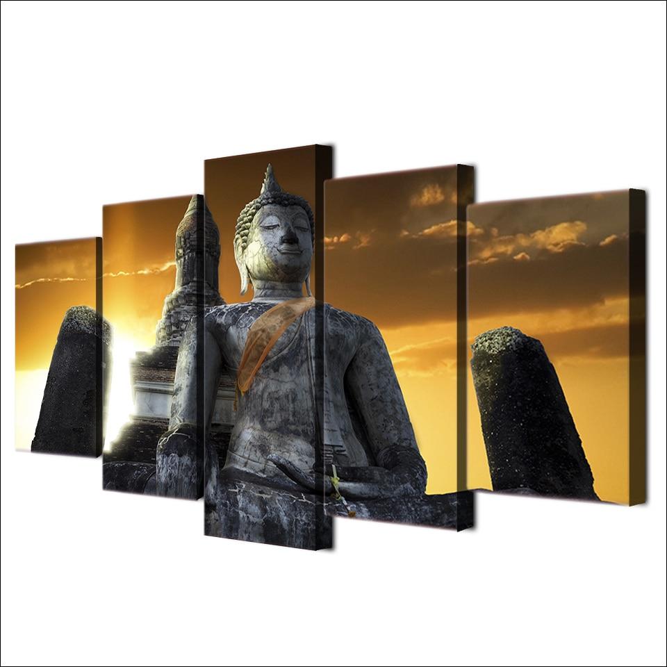 Huge Stone Buddha Statue – Religion Canvas Wall Art