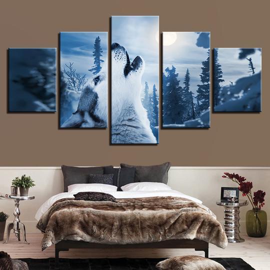 Husky Howling At The Snowy Moon – Animal Canvas Wall Art