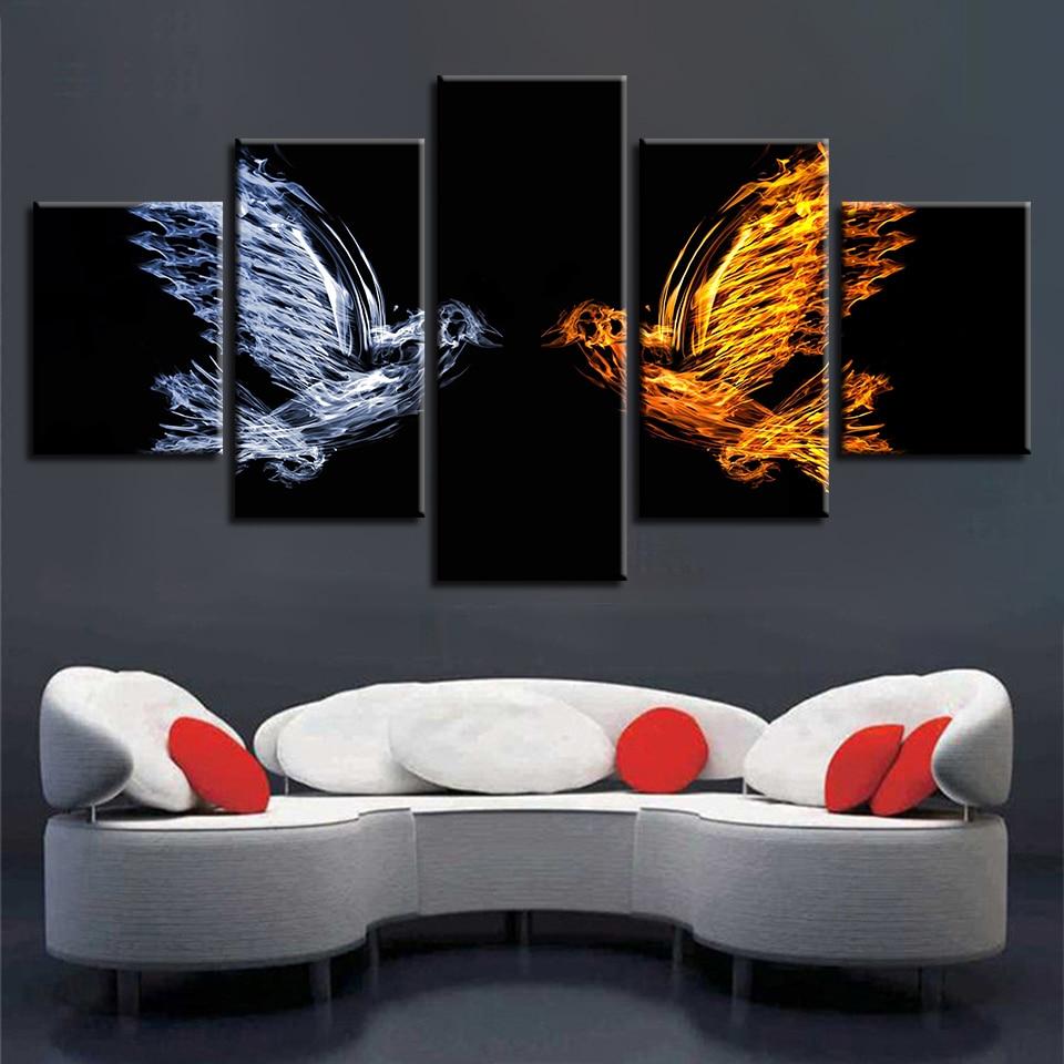 Ice And Fire Birds – Abstract Canvas Wall Art