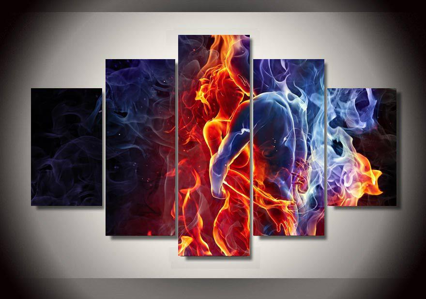 Ice And Fire Hot Couple Kiss Each Other – Abstract Canvas Wall Art