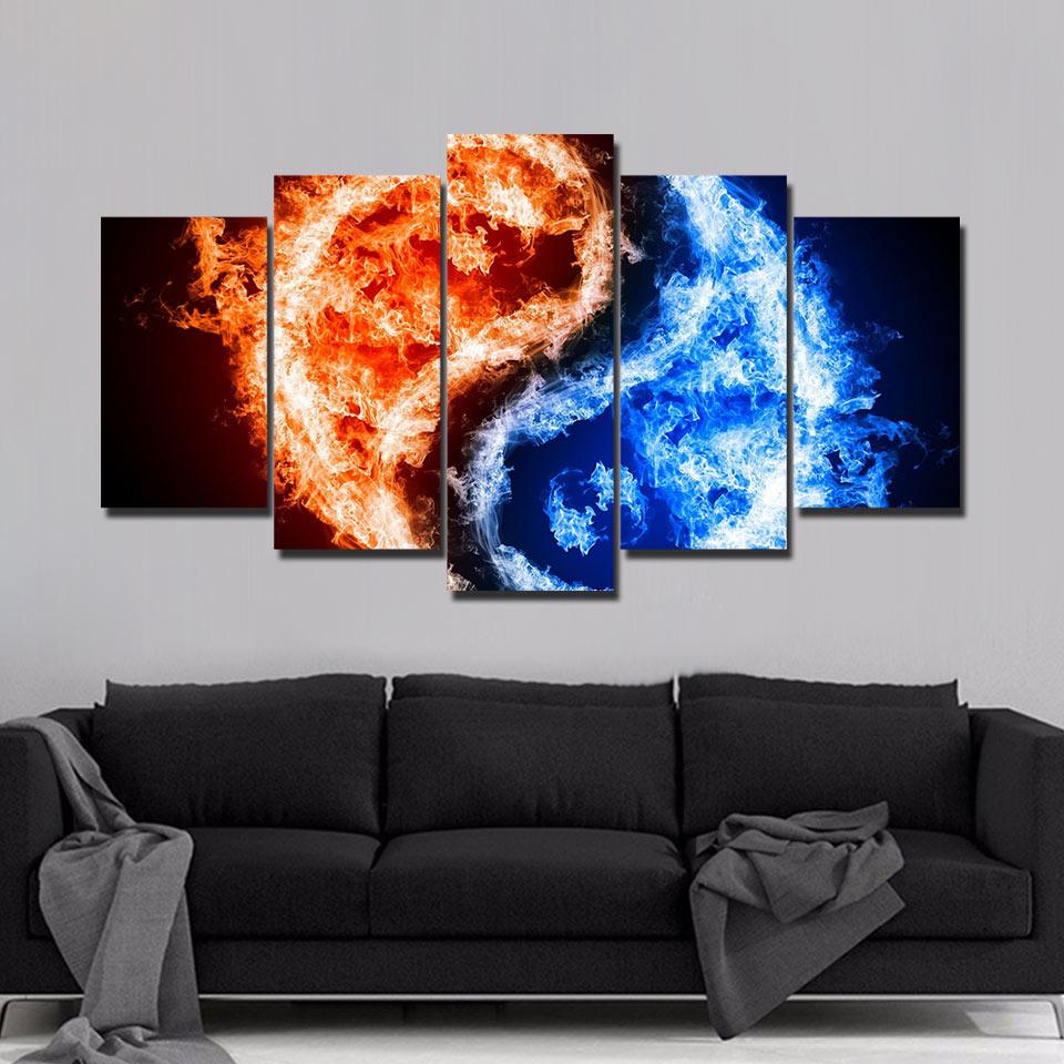 Ice And Fire Yin And Yang – Abstract Canvas Wall Art