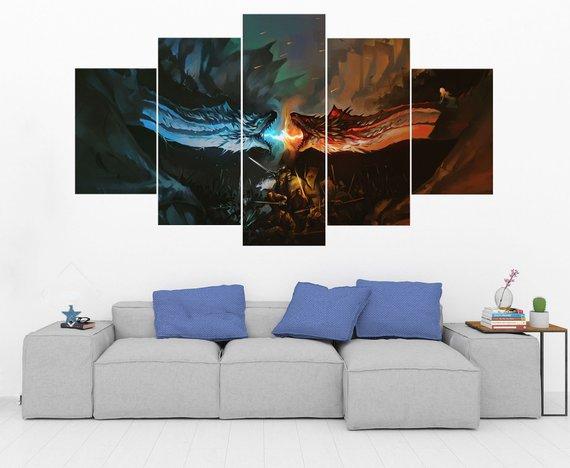 Ice Vs Fire Dragon Game Of Thrones – Movie Canvas Wall Art