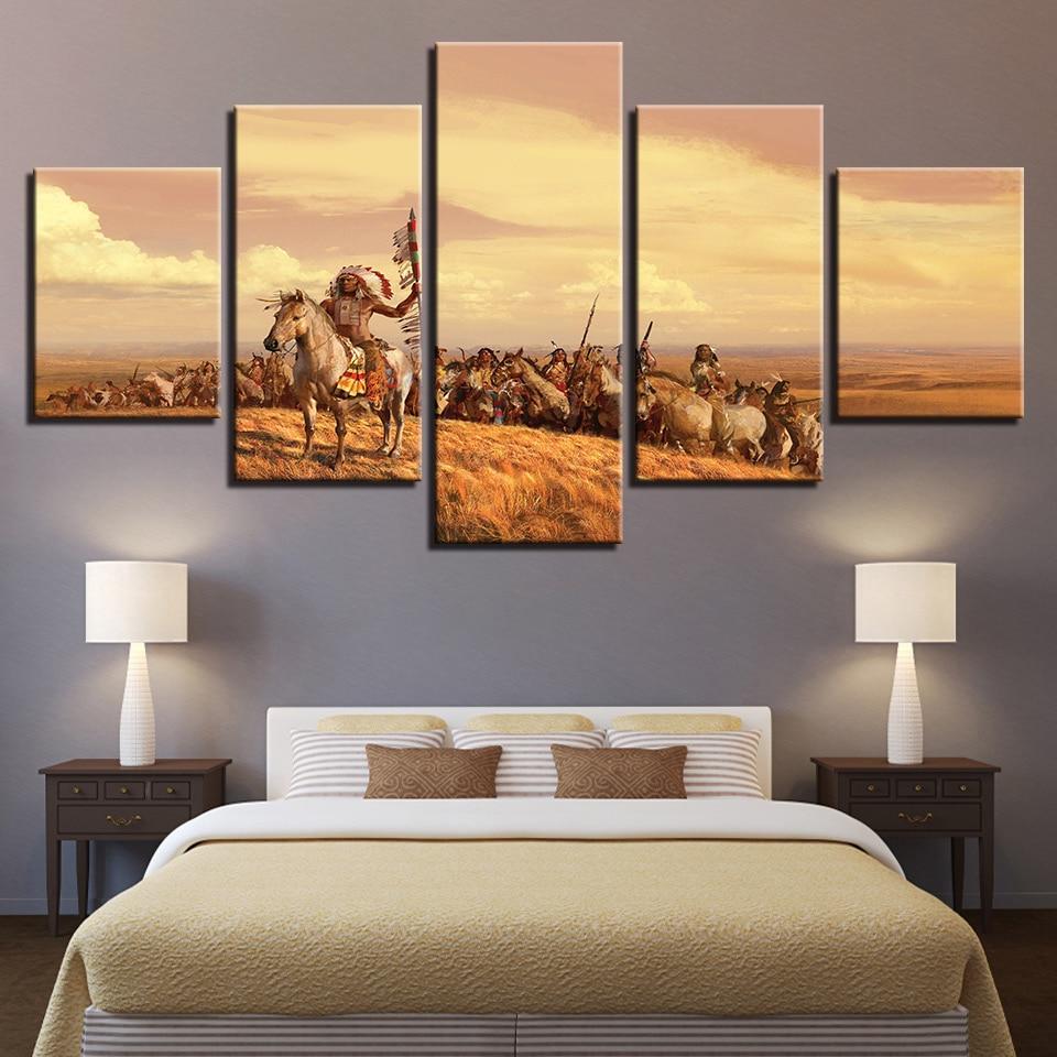 India 22 – Abstract 5 Panel Wall D�Cor Canvas Wall Art