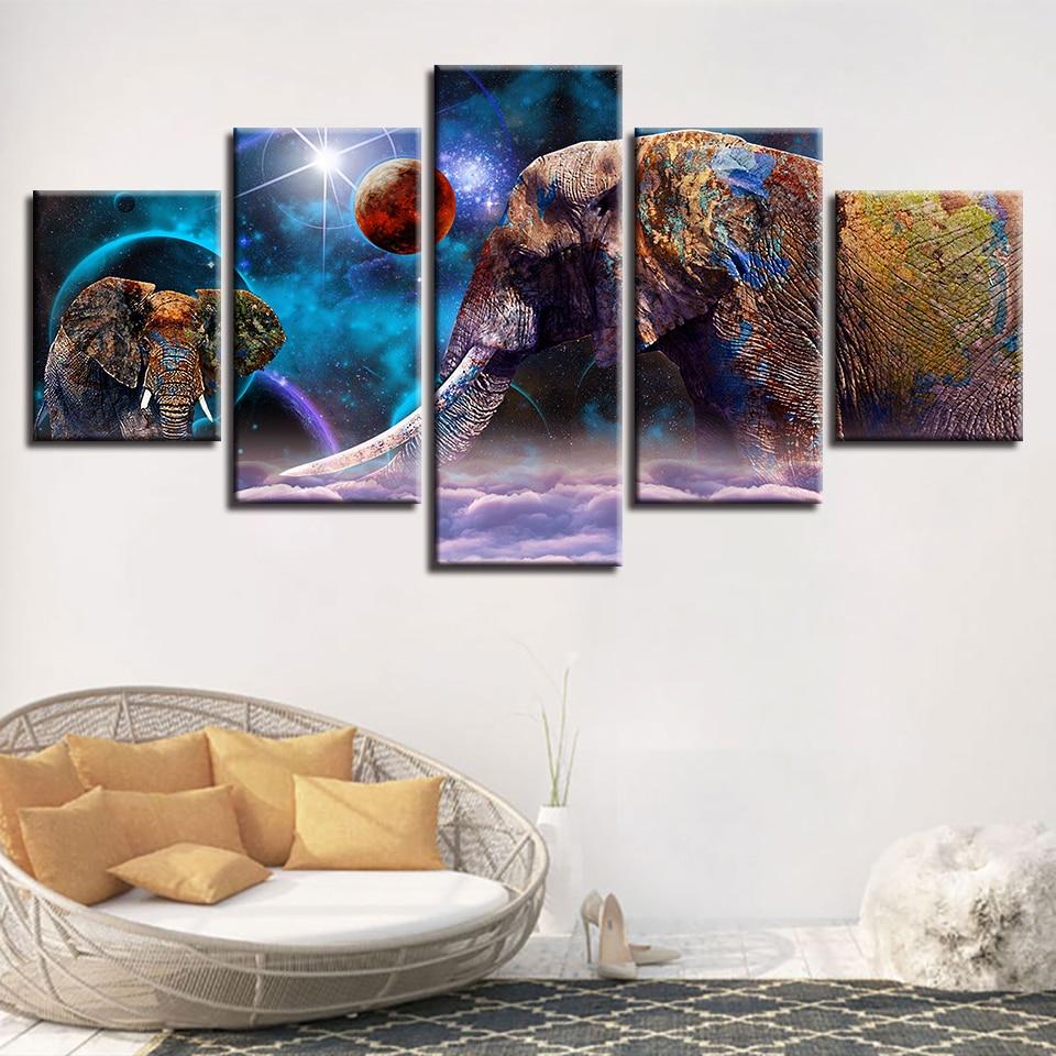India Elephant And Planets – Religion Canvas Wall Art