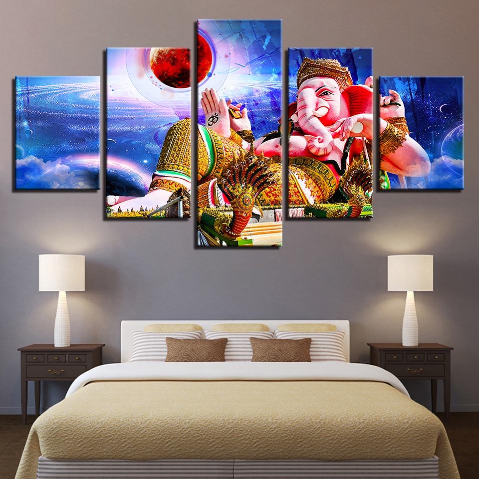India Ganesha Elephant God And Planets – Religion Canvas Wall Art