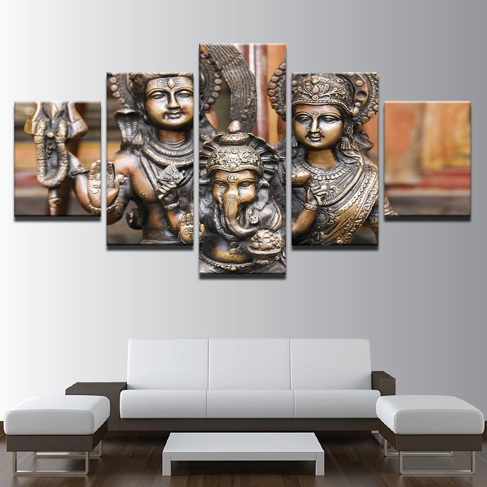 India God Shiva Parvati Ganesha – Religion Canvas Wall Art