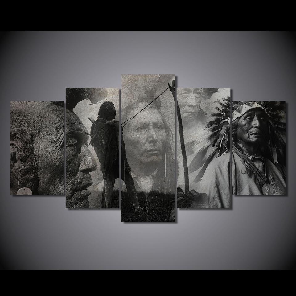 Indian Characters Black And White – Abstract Canvas Wall Art