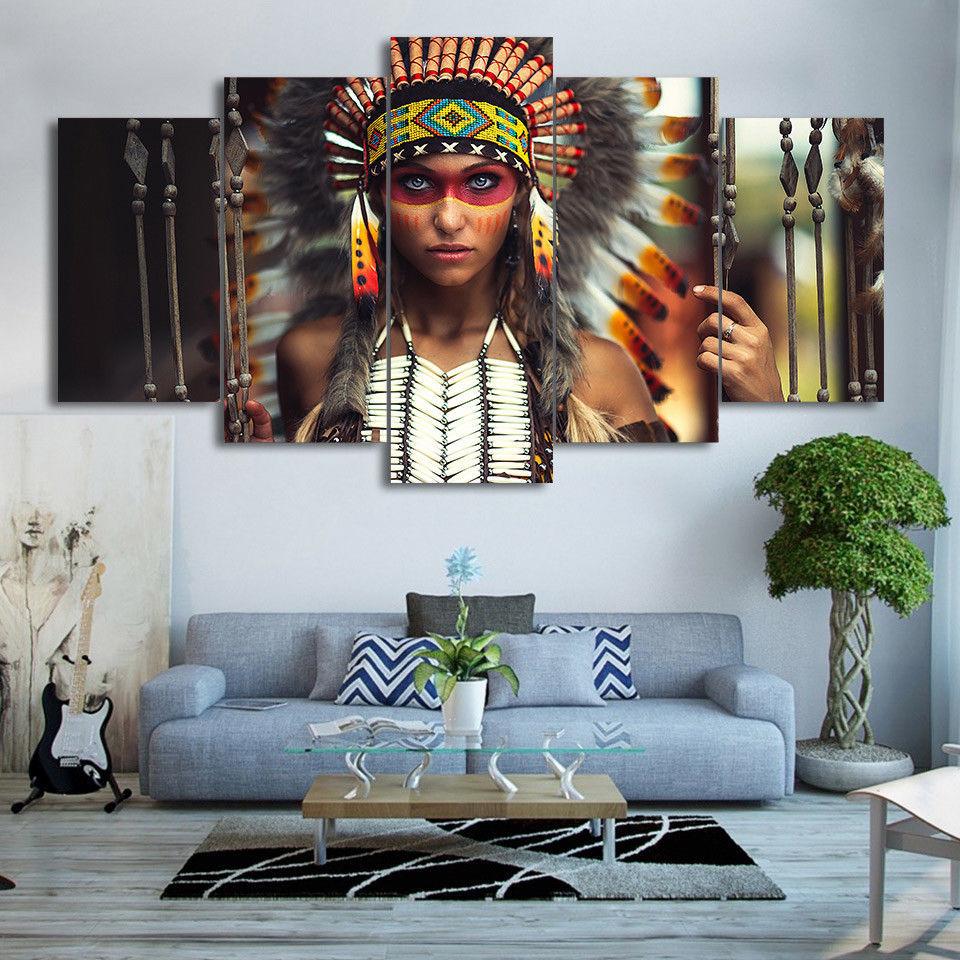 Indian Feather Girl – Army Canvas Wall Art