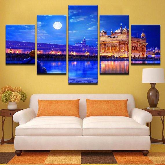 Indian Golden Temple Moonlight Bridge Sea Beautiful – Nature Canvas Wall Art