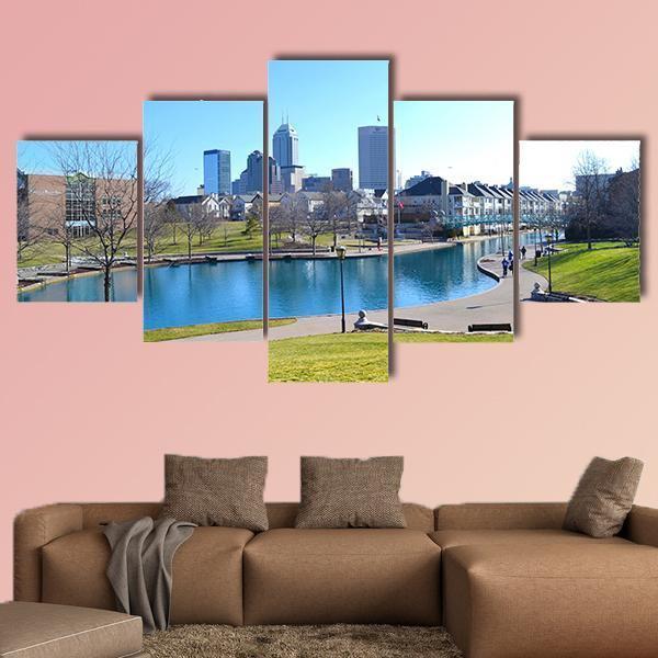 Indiana Canal And Skyline During The Day – Nature Canvas Wall Art