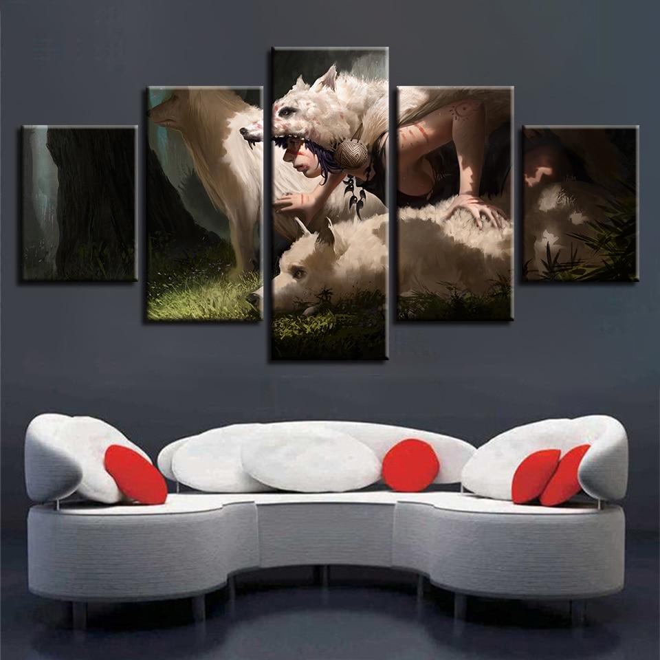 Indians And Animal Wolf – Animal Canvas Wall Art