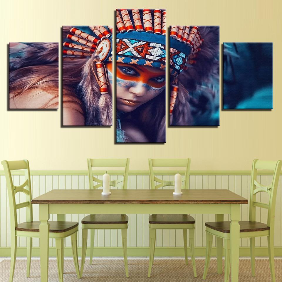 Indians Girl Feather Portraits – Religion Canvas Wall Art