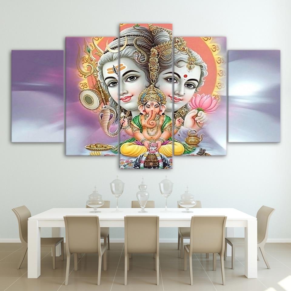 Indu God Lord Shiva Parvati Ganesh – Religion Canvas Wall Art
