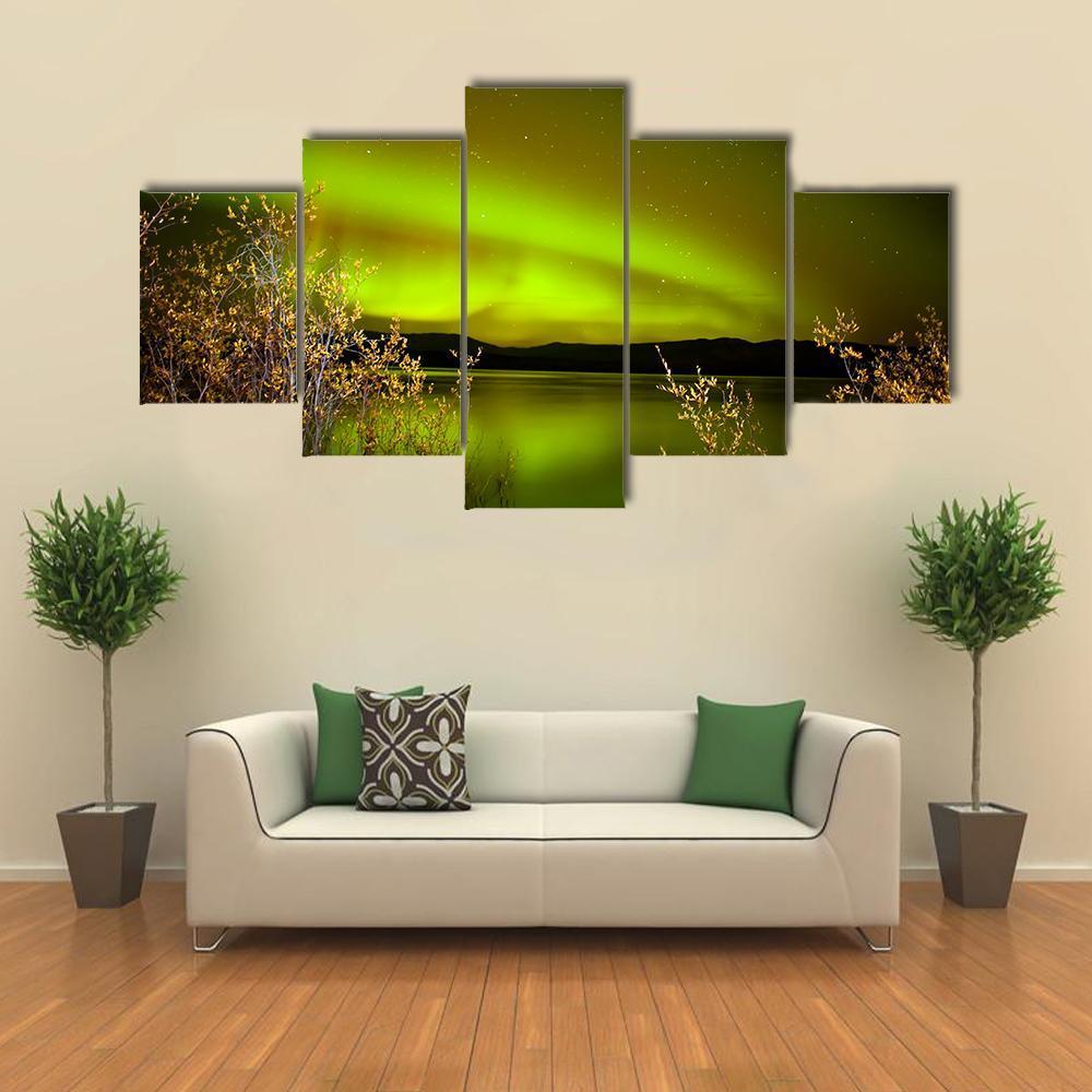 Intense Northern Lights Over Lake Laberge ,Canada – Nature Canvas Wall Art