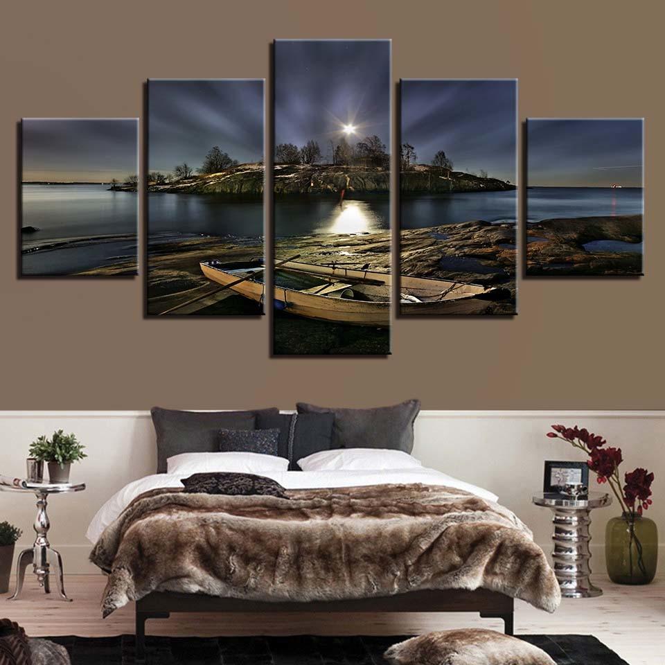 Island And Boat – Space Canvas Wall Art