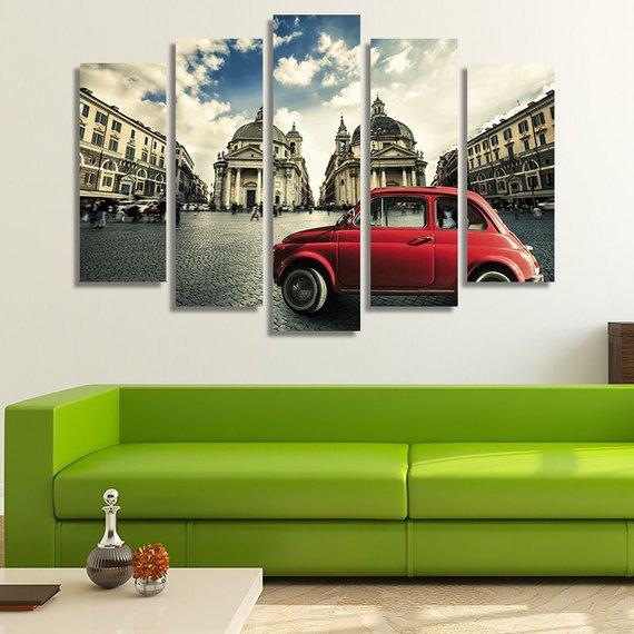 Italy Rome Old Retro Red Car – Automative Canvas Wall Art
