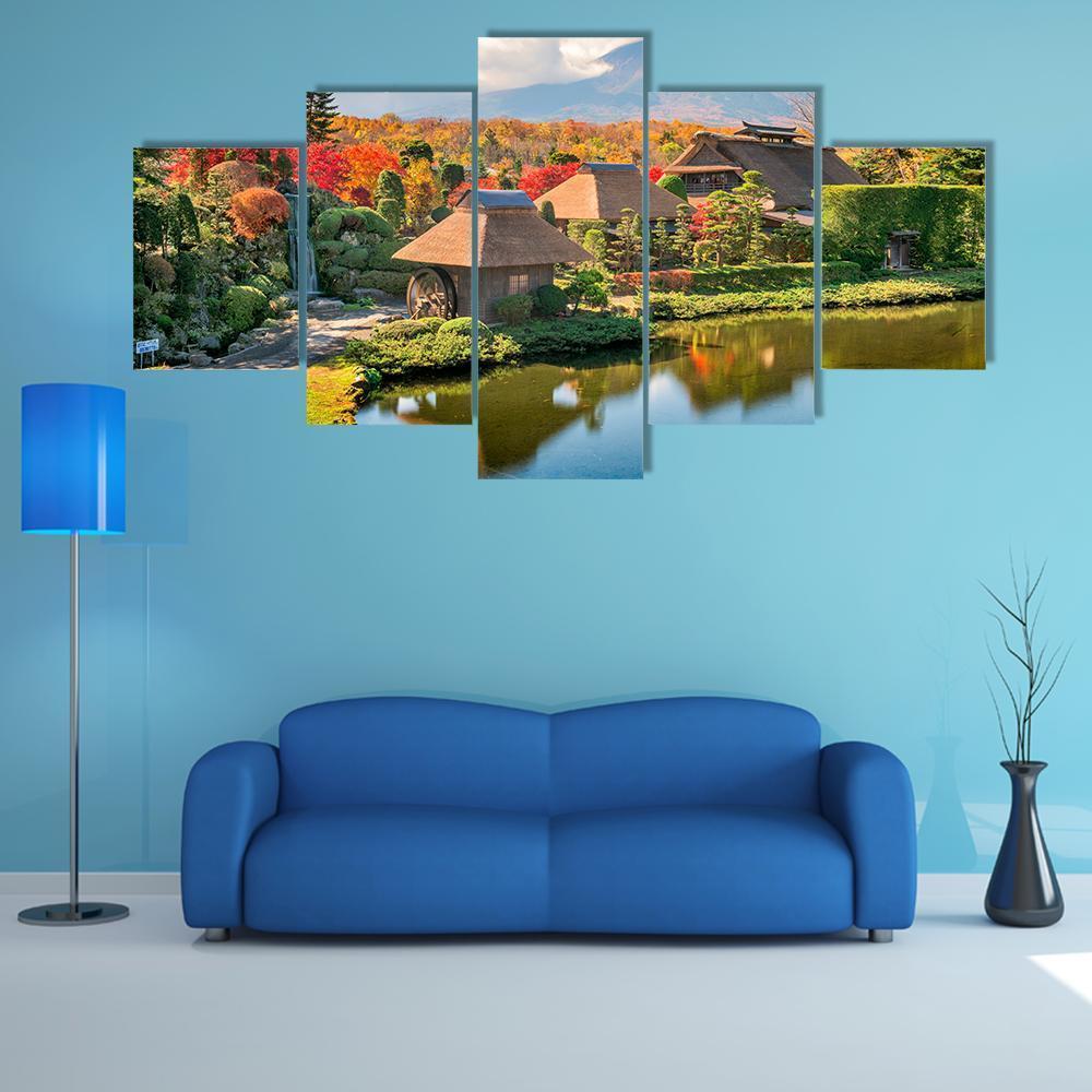 Japan Historic Thatch Roof Farmhouses With Mt. Fuji – Nature Canvas Wall Art
