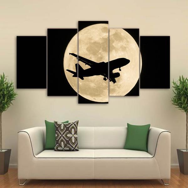 Jet Airplane Moon Night 01 – Aircraft Canvas Wall Art