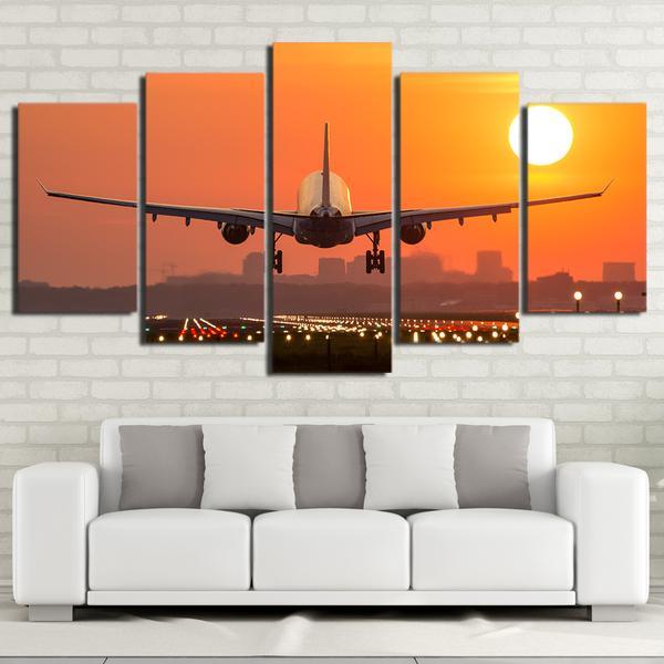 Jet Airplane Taking Off At Sunset – Canvas Wall Art
