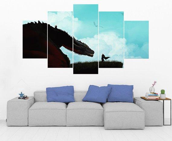 Jon Snow Meets Dragon Game Of Thrones – Movie Canvas Wall Art